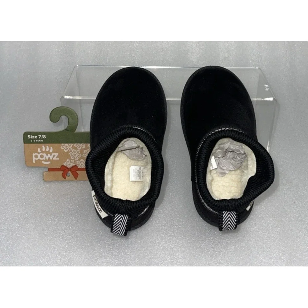 Pawz by Bearpaw Toddler Size 7/8 Fleece Lined Faux‎ Fur Slipper Boots Black NEW
